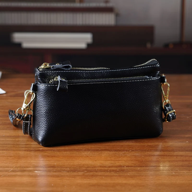 Leder Crossbody Tasche mit mehreren Reißverschlussfächern und verstellbarem Schulterriemen 21.5 x 4 x 13 cm Gelb