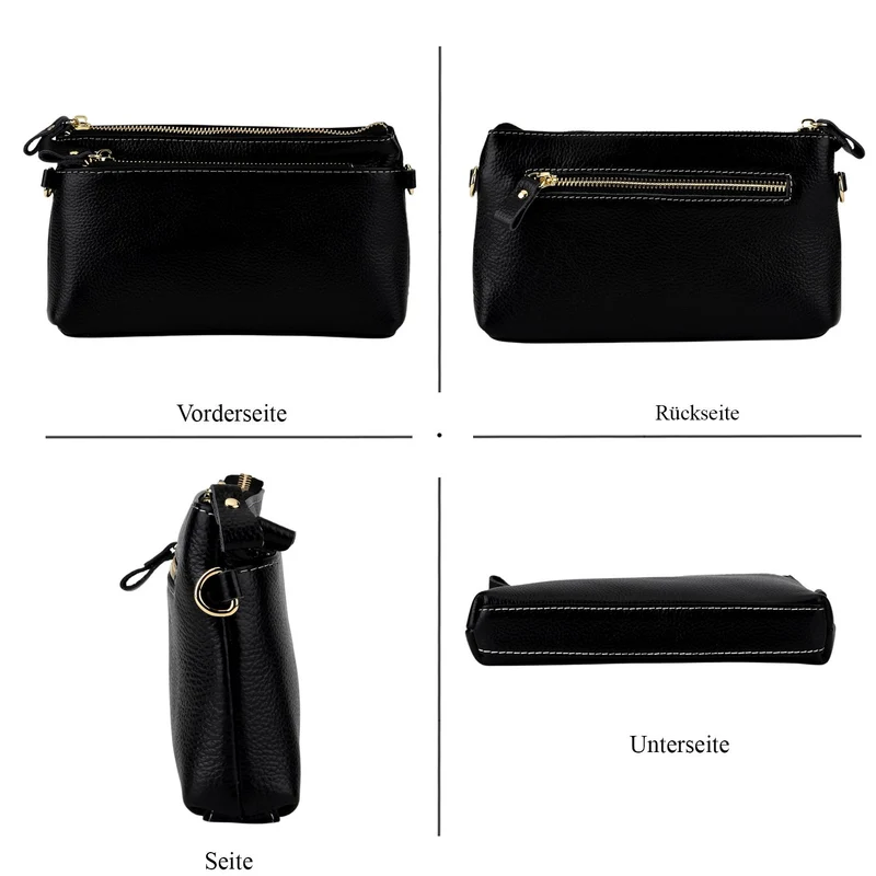 Leder Crossbody Tasche mit mehreren Reißverschlussfächern und verstellbarem Schulterriemen 21.5 x 4 x 13 cm Gelb