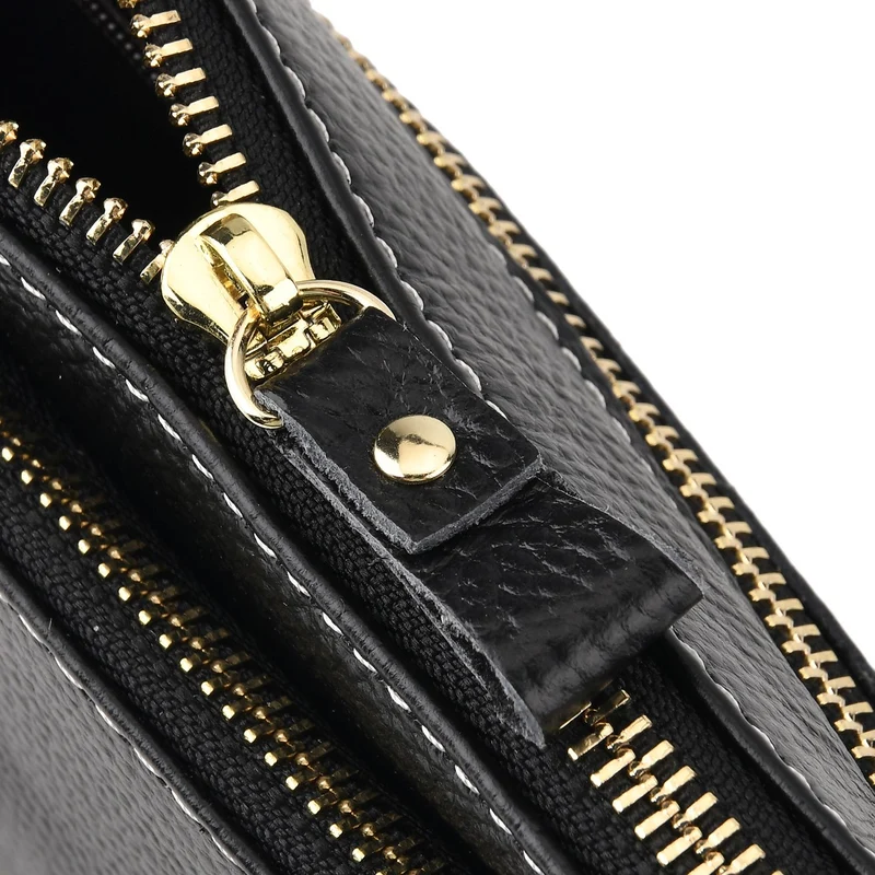 Leder Crossbody Tasche mit mehreren Reißverschlussfächern und verstellbarem Schulterriemen 21.5 x 4 x 13 cm Gelb