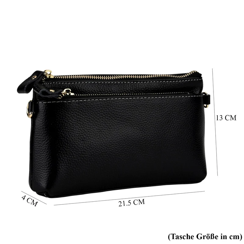 Leder Crossbody Tasche mit mehreren Reißverschlussfächern und verstellbarem Schulterriemen 21.5 x 4 x 13 cm Gelb