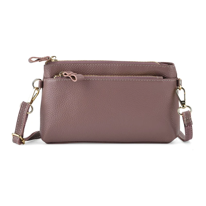 Leder Crossbody Tasche mit mehreren Reißverschlussfächern und verstellbarem Schulterriemen 21.5 x 4 x 13 cm Gelb