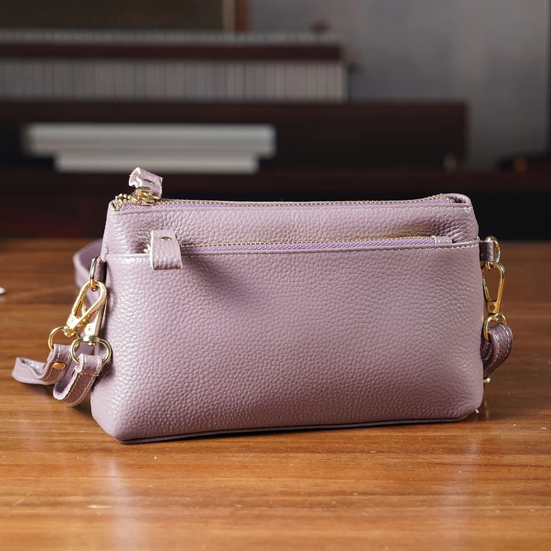 Leder Crossbody Tasche mit mehreren Reißverschlussfächern und verstellbarem Schulterriemen 21.5 x 4 x 13 cm Gelb