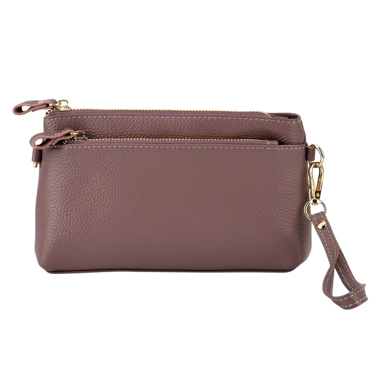 Leder Crossbody Tasche mit mehreren Reißverschlussfächern und verstellbarem Schulterriemen 21.5 x 4 x 13 cm Gelb