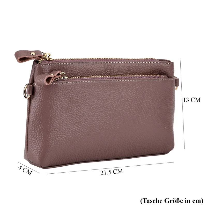 Leder Crossbody Tasche mit mehreren Reißverschlussfächern und verstellbarem Schulterriemen 21.5 x 4 x 13 cm Gelb