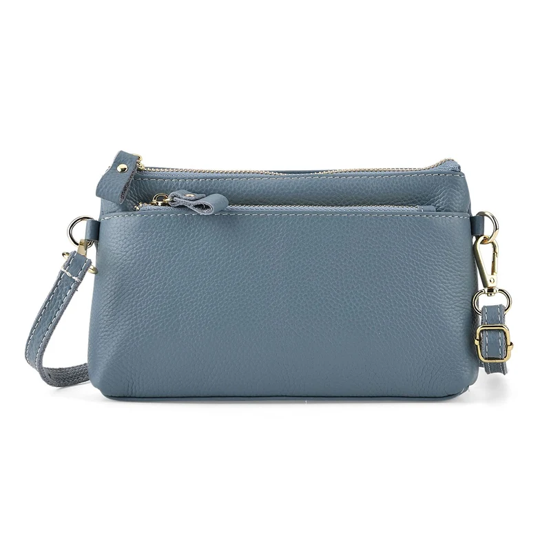 Leder Crossbody Tasche mit mehreren Reißverschlussfächern und verstellbarem Schulterriemen 21.5 x 4 x 13 cm Gelb