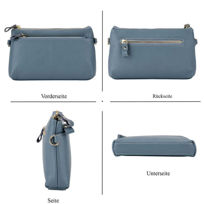 Leder Crossbody Tasche mit mehreren Reißverschlussfächern und verstellbarem Schulterriemen 21.5 x 4 x 13 cm Gelb