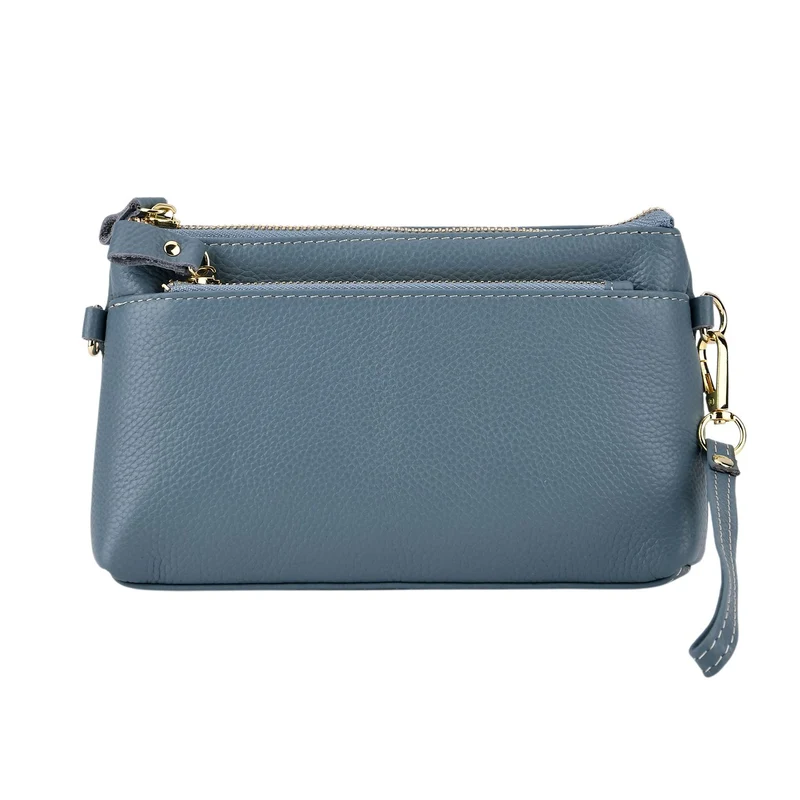 Leder Crossbody Tasche mit mehreren Reißverschlussfächern und verstellbarem Schulterriemen 21.5 x 4 x 13 cm Gelb