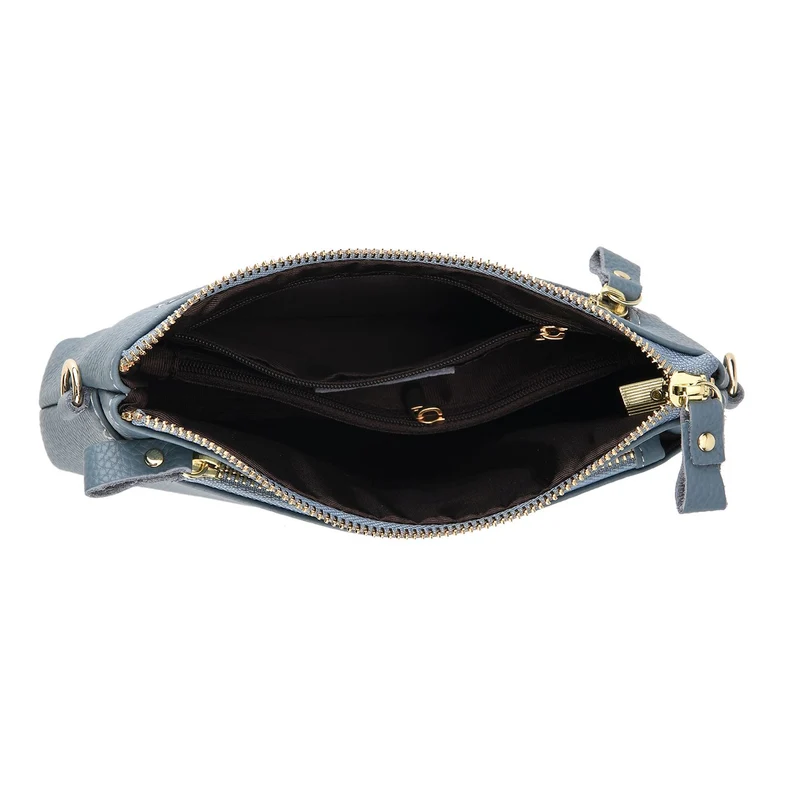 Leder Crossbody Tasche mit mehreren Reißverschlussfächern und verstellbarem Schulterriemen 21.5 x 4 x 13 cm Gelb