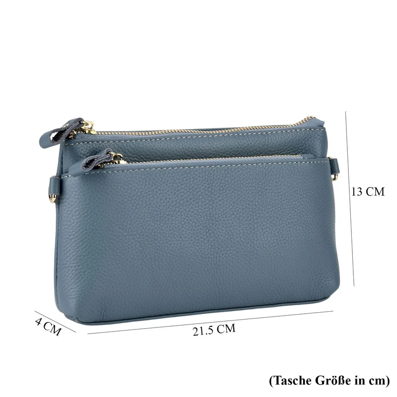 Leder Crossbody Tasche mit mehreren Reißverschlussfächern und verstellbarem Schulterriemen 21.5 x 4 x 13 cm Gelb