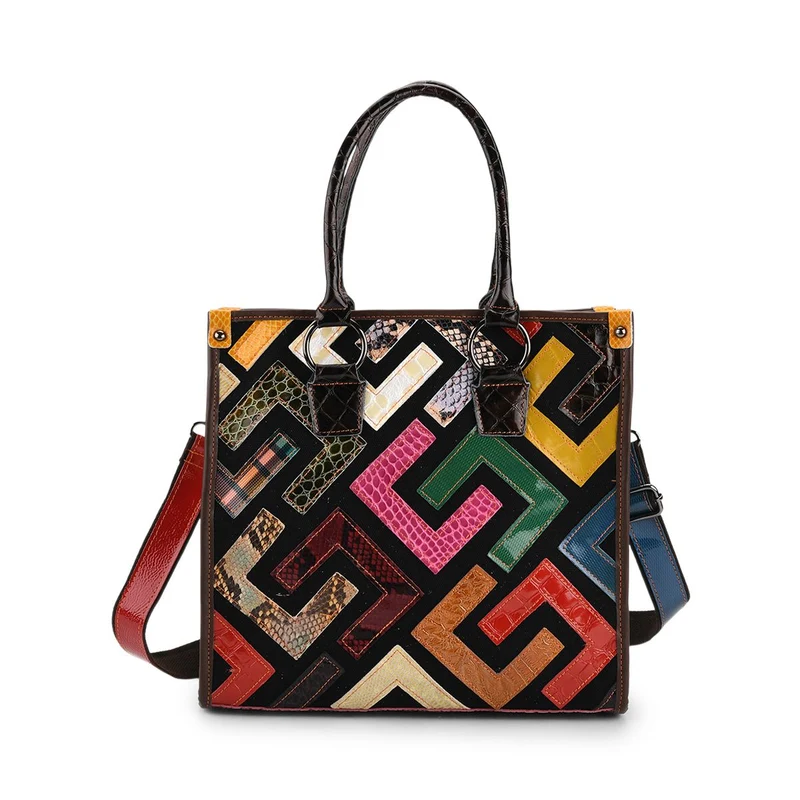 Chaos by Elsie Echtleder Crossbody Tasche mit RFID Schutz, Multicolor Prägedesign, 1 Außenfach und 2 Innenfächer, 36 x 15 x 25 cm