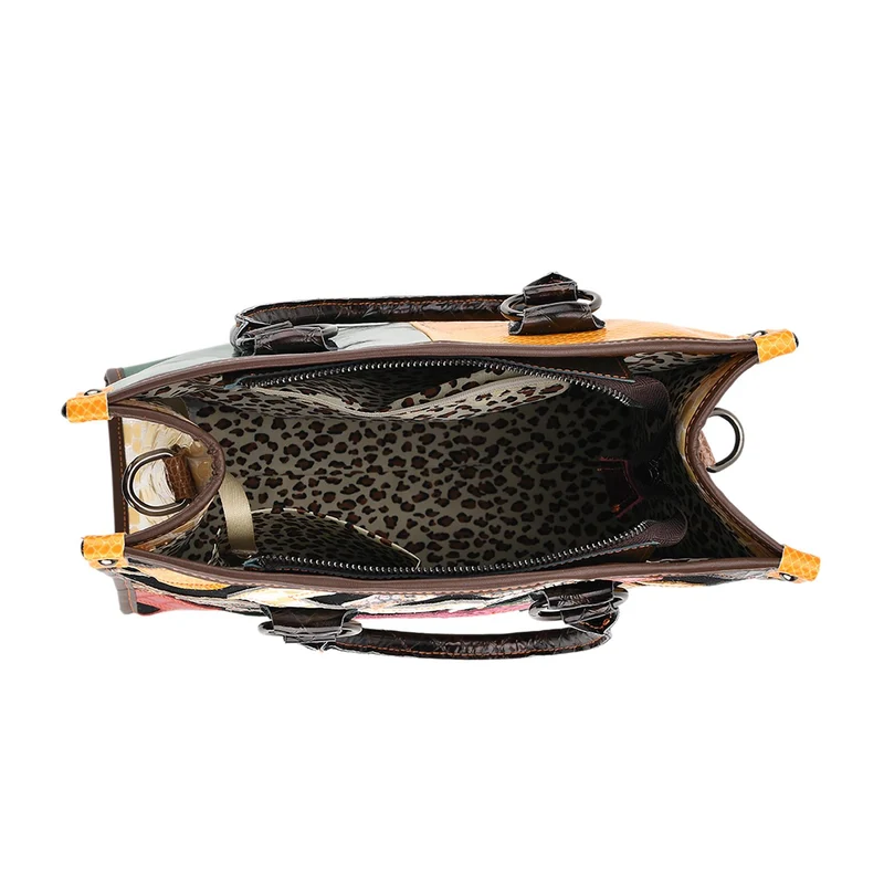 Chaos by Elsie Echtleder Crossbody Tasche mit RFID Schutz, Multicolor Prägedesign, 1 Außenfach und 2 Innenfächer, 36 x 15 x 25 cm