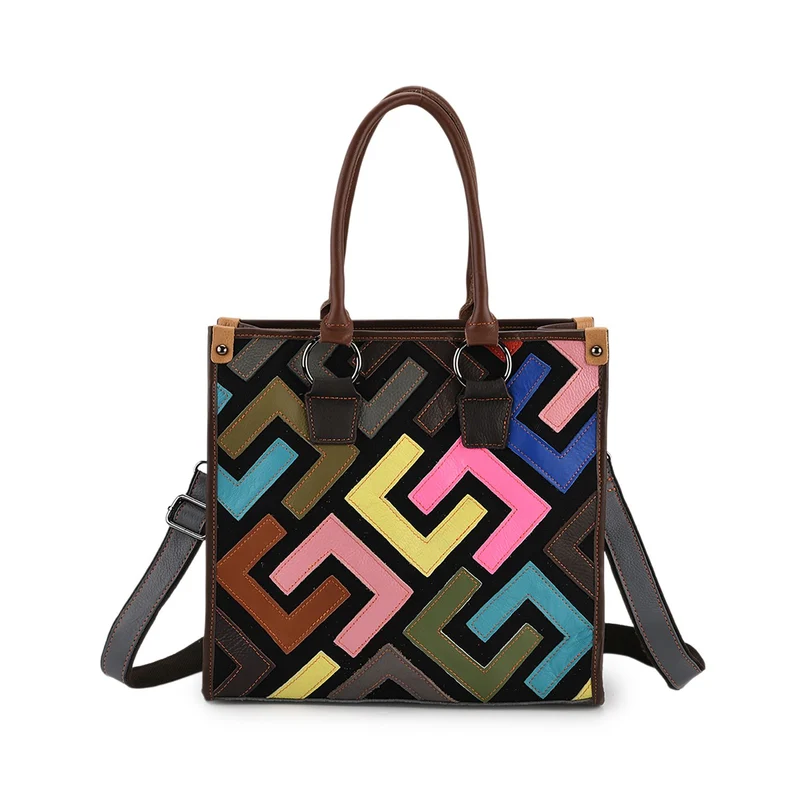 Chaos by Elsie Echtleder Crossbody Tasche mit RFID Schutz, Multicolor Prägedesign, 1 Außenfach und 2 Innenfächer, 36 x 15 x 25 cm