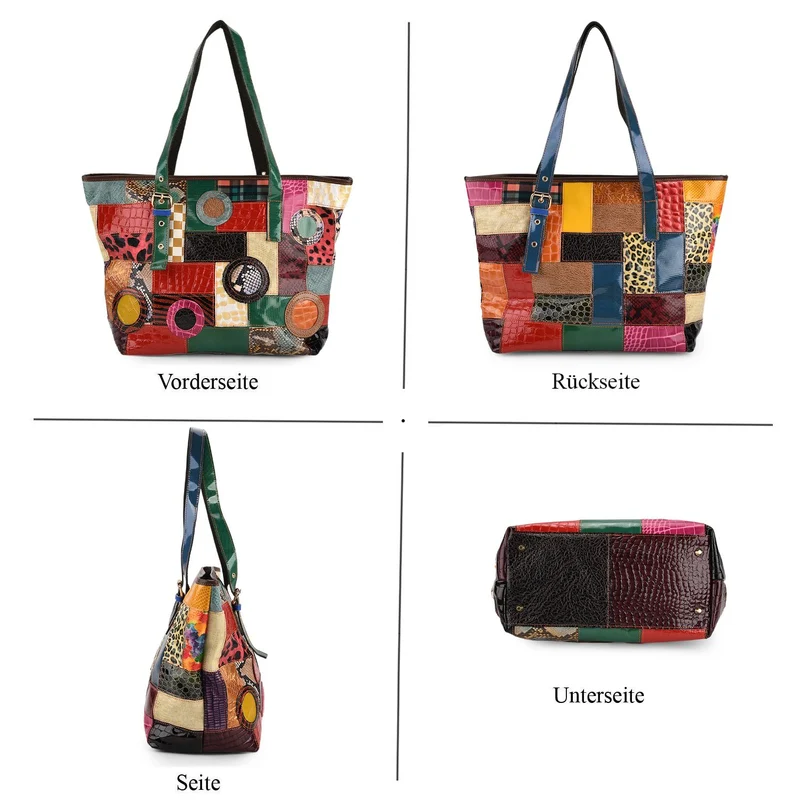 Chaos by Elsie - Tote-Bag aus echtem Leder mit RFID geprägtes Krokodil-Design mit glänzendem Rautenmuster Größe: 31,5x15x31 cm