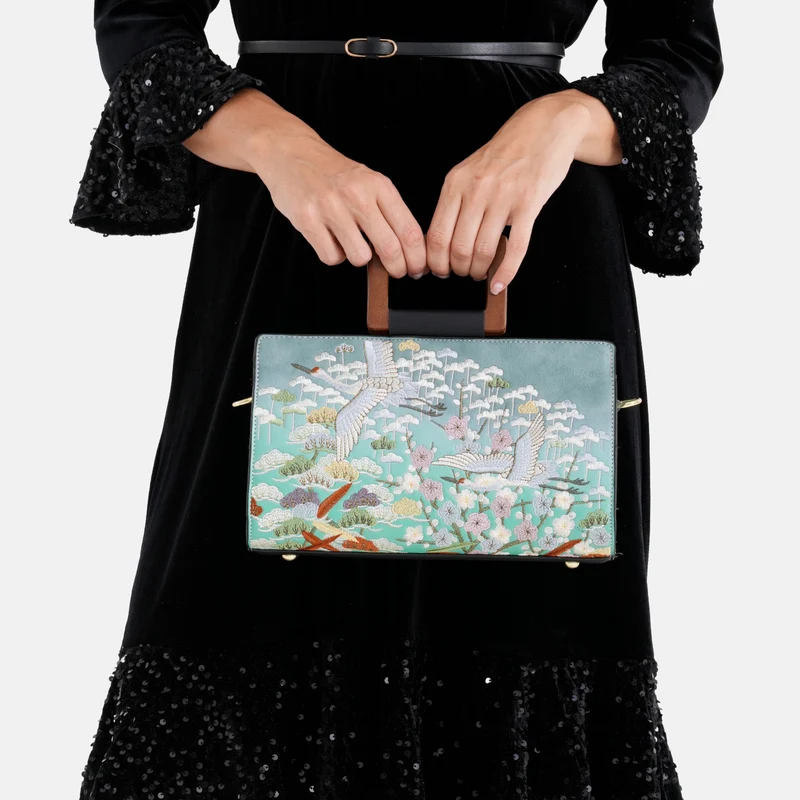 Florale Kunstprint Clutch-Crossbody-Tasche, 30 x 13 x 19 cm, Apricot