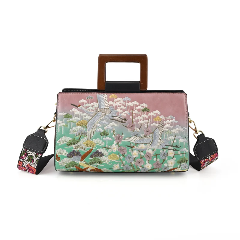 Florale Kunstprint Clutch-Crossbody-Tasche, 30 x 13 x 19 cm, Apricot
