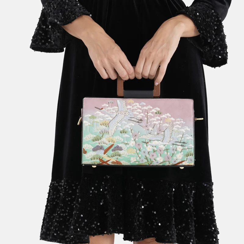 Florale Kunstprint Clutch-Crossbody-Tasche, 30 x 13 x 19 cm, Apricot