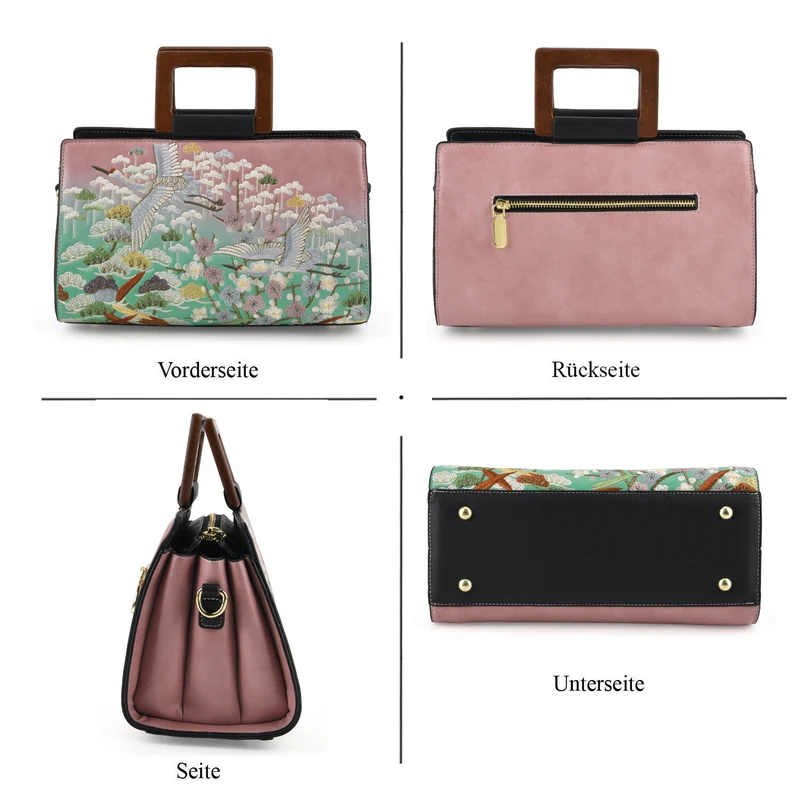 Florale Kunstprint Clutch-Crossbody-Tasche, 30 x 13 x 19 cm, Apricot
