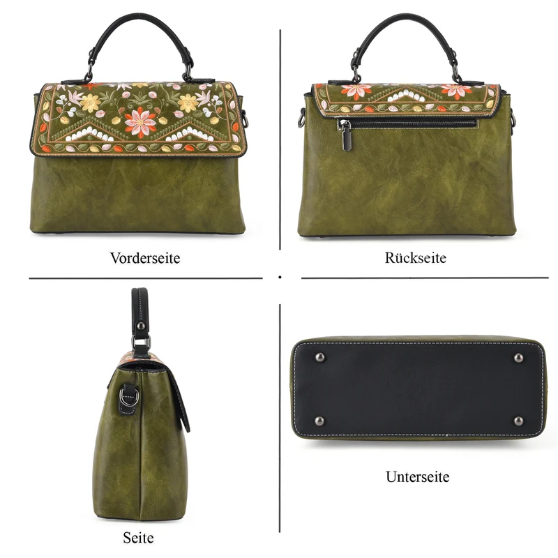 Florale Kunstprint Crossbody-Tasche mit gemustertem Schulterriemen, 29 x 11 x 21 cm, Elfenbein