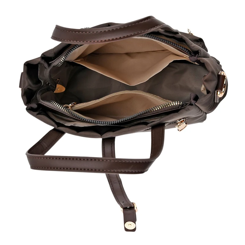 Urban Nylon Crossbody Tasche, 3 Außenfächer und 2 Innenfächer, 22 x 23 x 9 cm, Braun