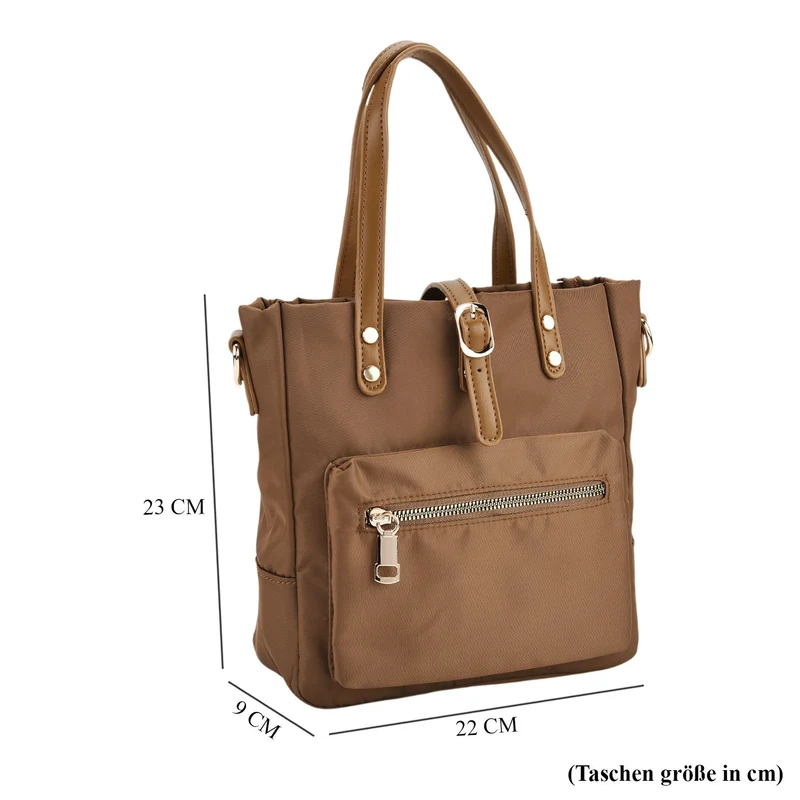 Urban Nylon Crossbody Tasche, 3 Außenfächer und 2 Innenfächer, 22 x 23 x 9 cm, Braun