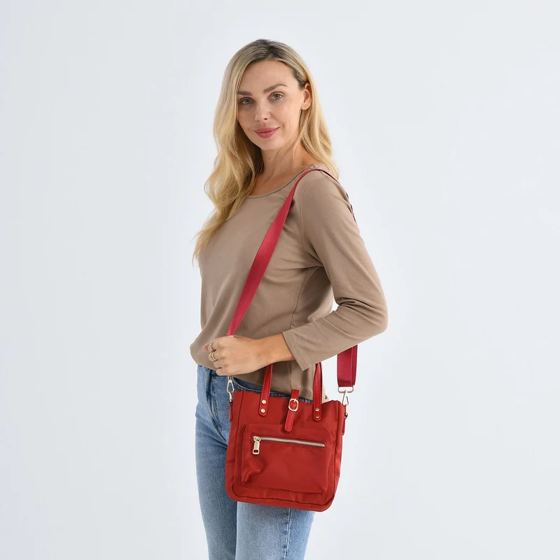 Urban Nylon Crossbody Tasche, 3 Außenfächer und 2 Innenfächer, 22 x 23 x 9 cm, Braun