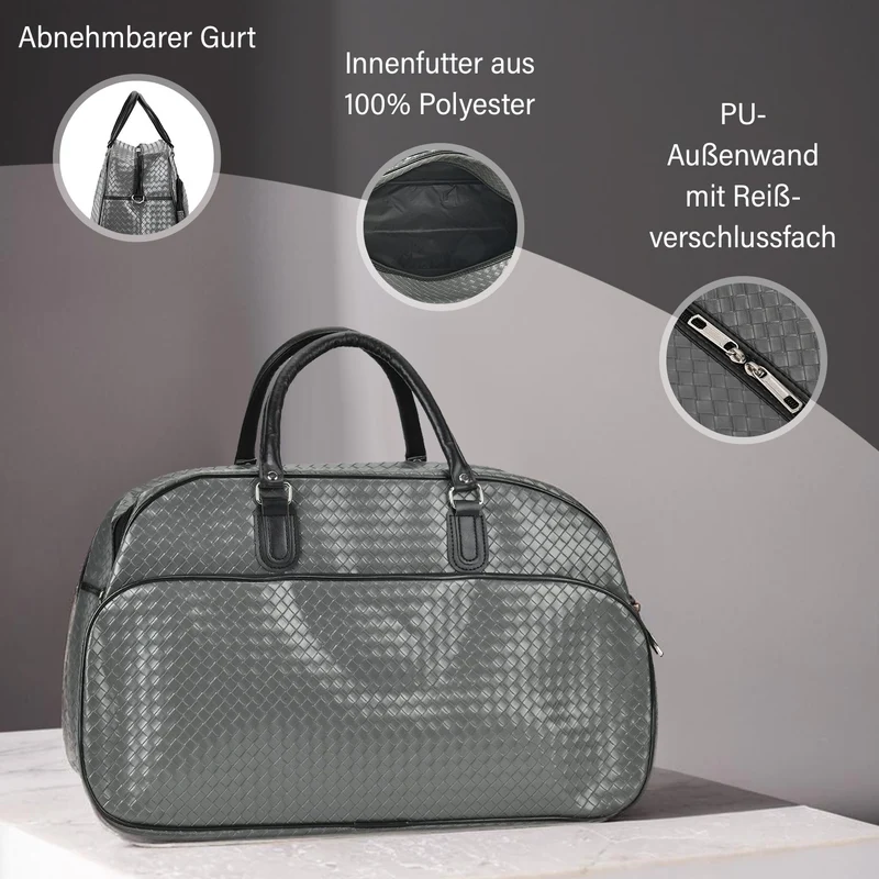 Elegante Reisetasche - PU-Außenseite, Braune Gurte, 54 x 34 x 24 cm, braun