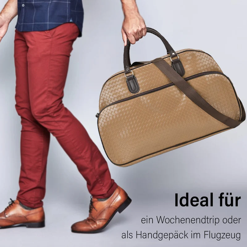 Elegante Reisetasche - PU-Außenseite, Braune Gurte, 54 x 34 x 24 cm, braun