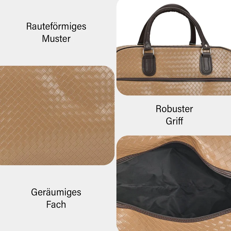 Elegante Reisetasche - PU-Außenseite, Braune Gurte, 54 x 34 x 24 cm, braun