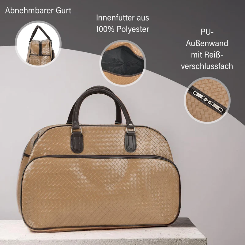 Elegante Reisetasche - PU-Außenseite, Braune Gurte, 54 x 34 x 24 cm, braun