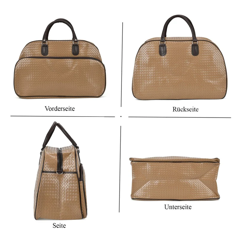Elegante Reisetasche - PU-Außenseite, Braune Gurte, 54 x 34 x 24 cm, braun