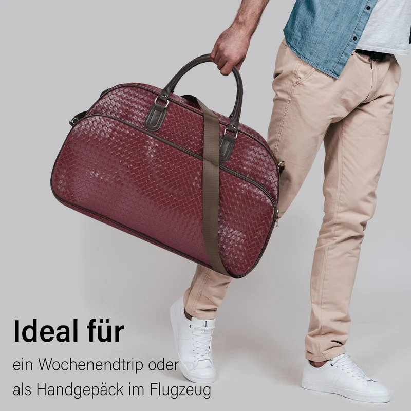 Elegante Reisetasche - PU-Außenseite, Braune Gurte, 54 x 34 x 24 cm, braun