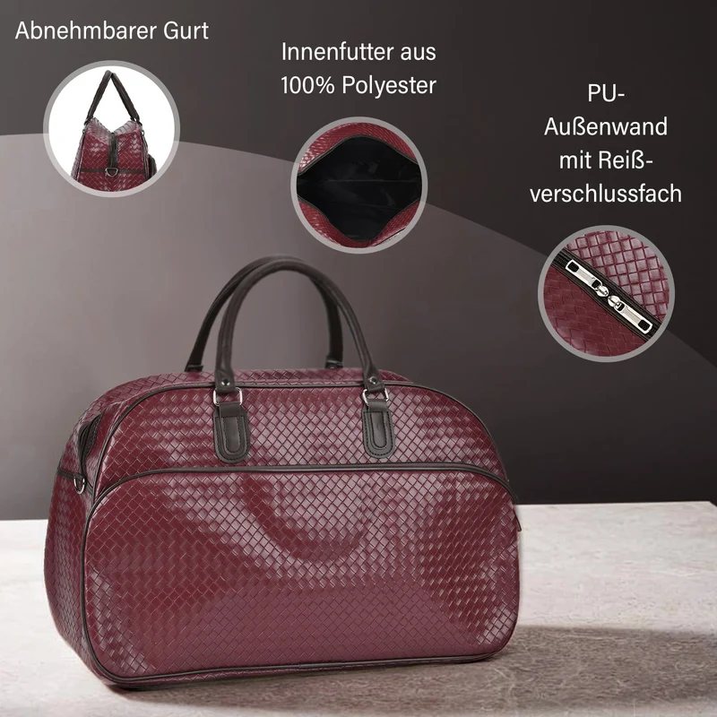 Elegante Reisetasche - PU-Außenseite, Braune Gurte, 54 x 34 x 24 cm, braun