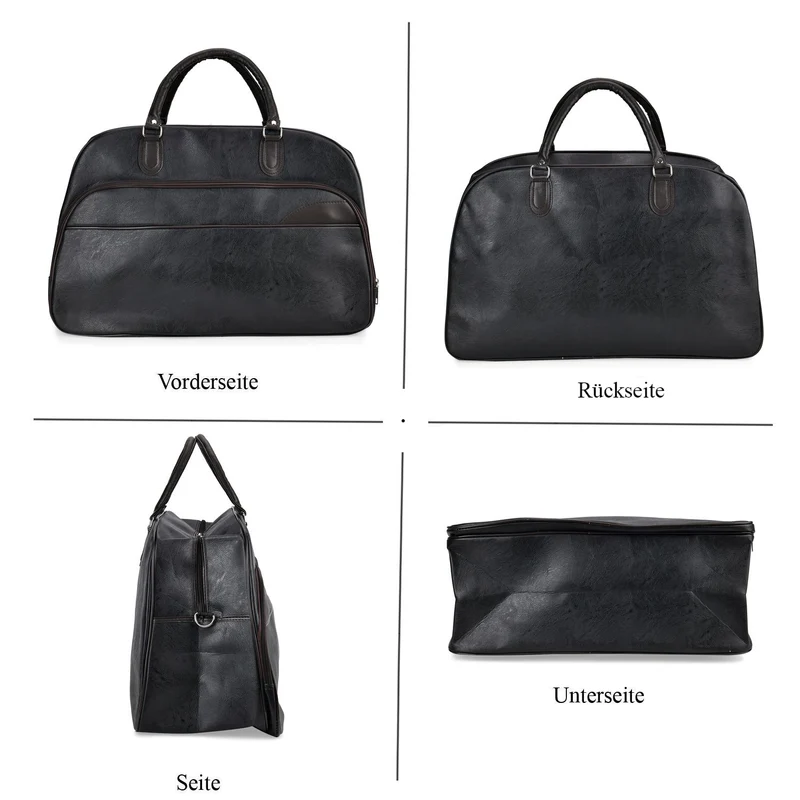 Stylische PU-Leder Reisetasche, Maße: 54x24x34 cm, Schwarz