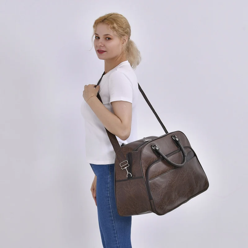 Stylische PU-Leder Reisetasche, Maße: 54x24x34 cm, Schwarz