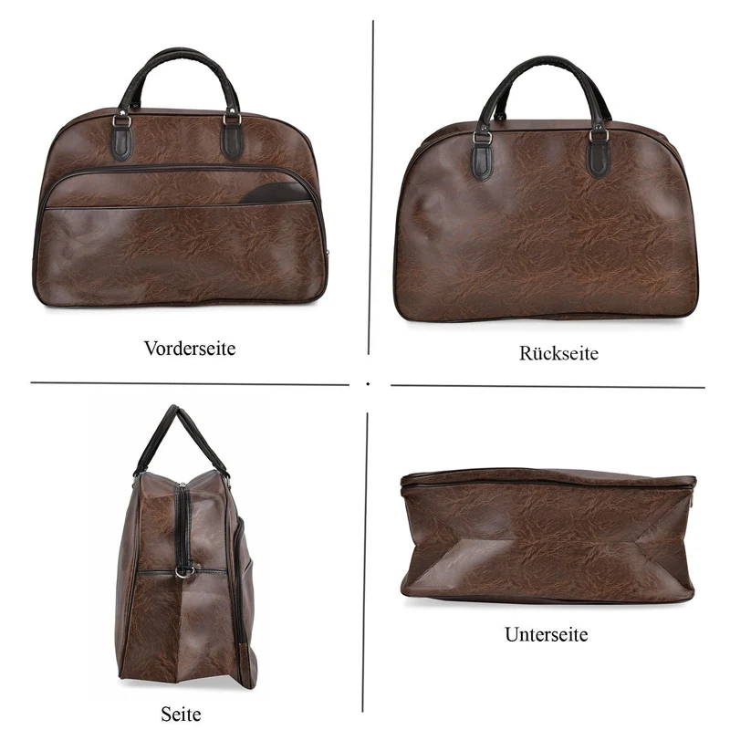 Stylische PU-Leder Reisetasche, Maße: 54x24x34 cm, Schwarz