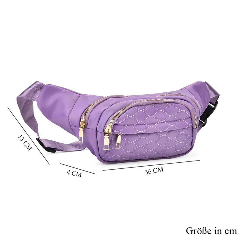 Gesteppte Nylon-Gürteltasche - RFID-Schutz, 4 Außenfächer, verstellbarer Schultergurt, 36?x?4?x13?cm, Grau