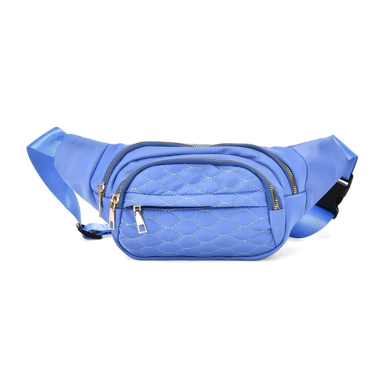 Gesteppte Nylon-Gürteltasche - RFID-Schutz, 4 Außenfächer, verstellbarer Schultergurt, 36?x?4?x13?cm, Grau