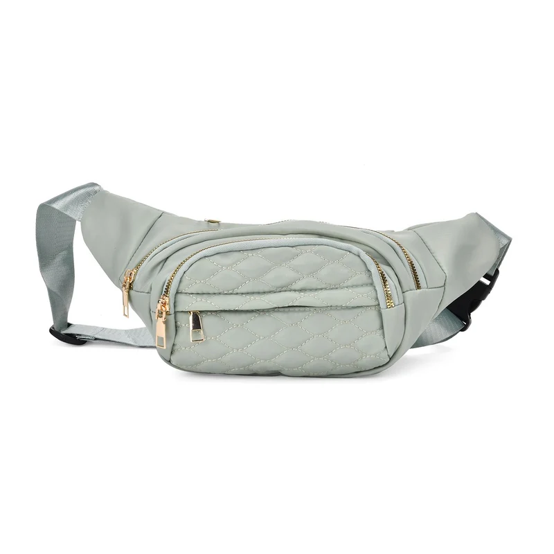 Gesteppte Nylon-Gürteltasche - RFID-Schutz, 4 Außenfächer, verstellbarer Schultergurt, 36?x?4?x13?cm, Grau