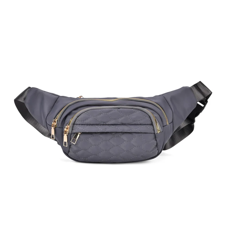 Gesteppte Nylon-Gürteltasche - RFID-Schutz, 4 Außenfächer, verstellbarer Schultergurt, 36?x?4?x13?cm, Grau