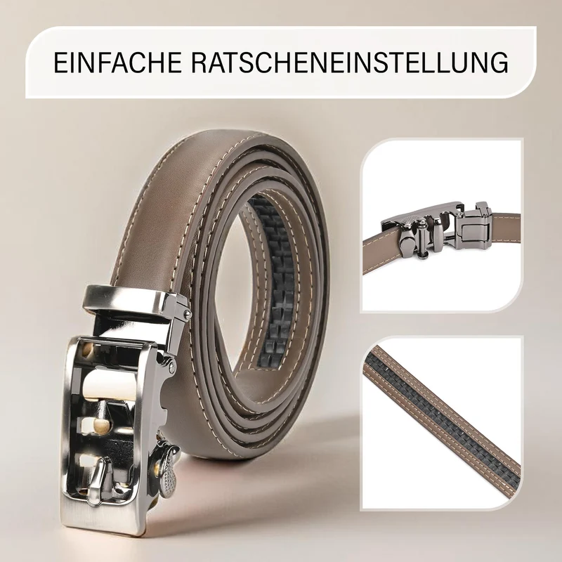 Automatik-Schnallen Ledergürtel - Klassisch Unisex, Rot