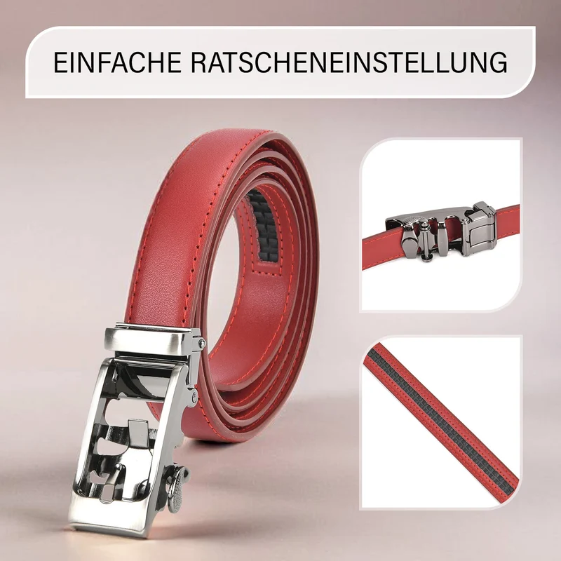 Automatik-Schnallen Ledergürtel - Klassisch Unisex, Rot