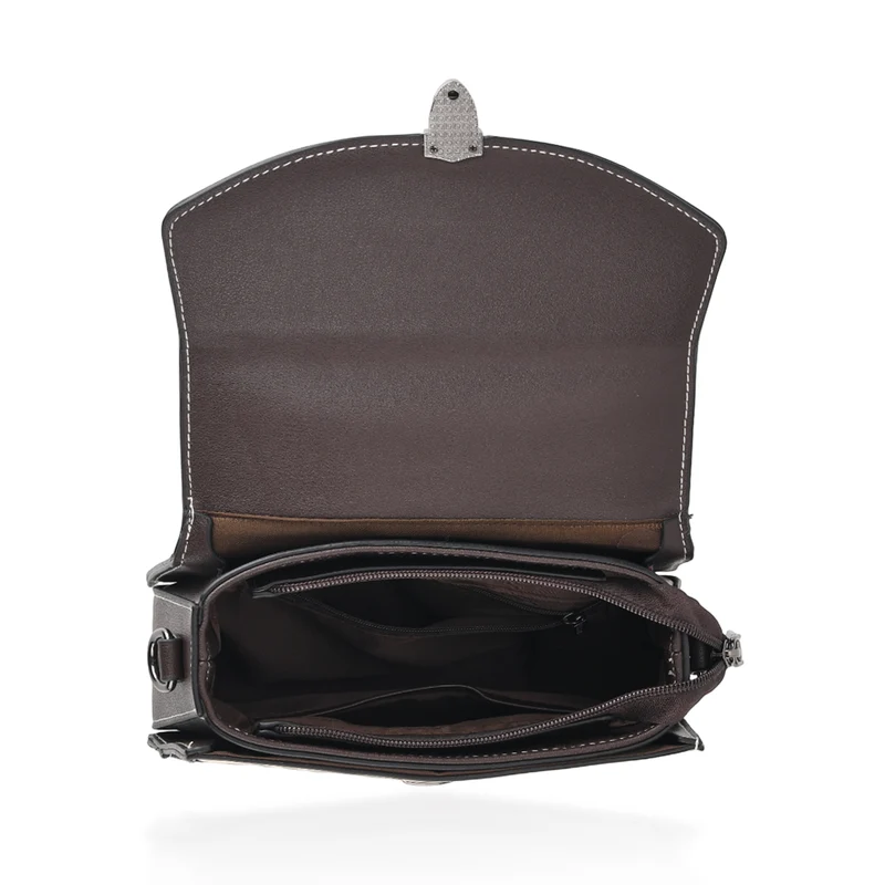 Kompakte Crossbody-Tasche mit floraler Stickerei, 23 x 9 x 17 cm, Lila