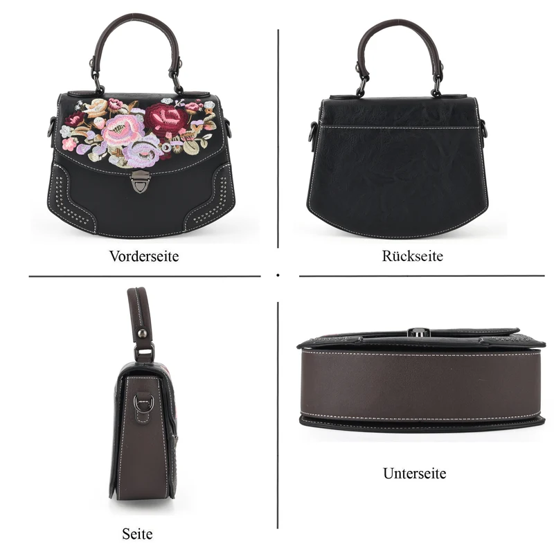Kompakte Crossbody-Tasche mit floraler Stickerei, 23 x 9 x 17 cm, Lila