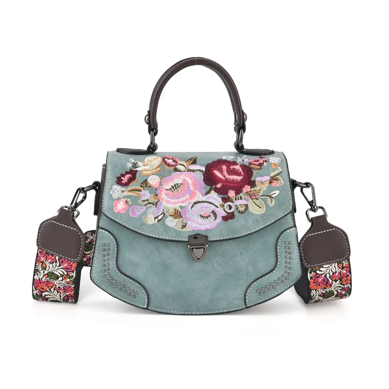 Kompakte Crossbody-Tasche mit floraler Stickerei, 23 x 9 x 17 cm, Lila