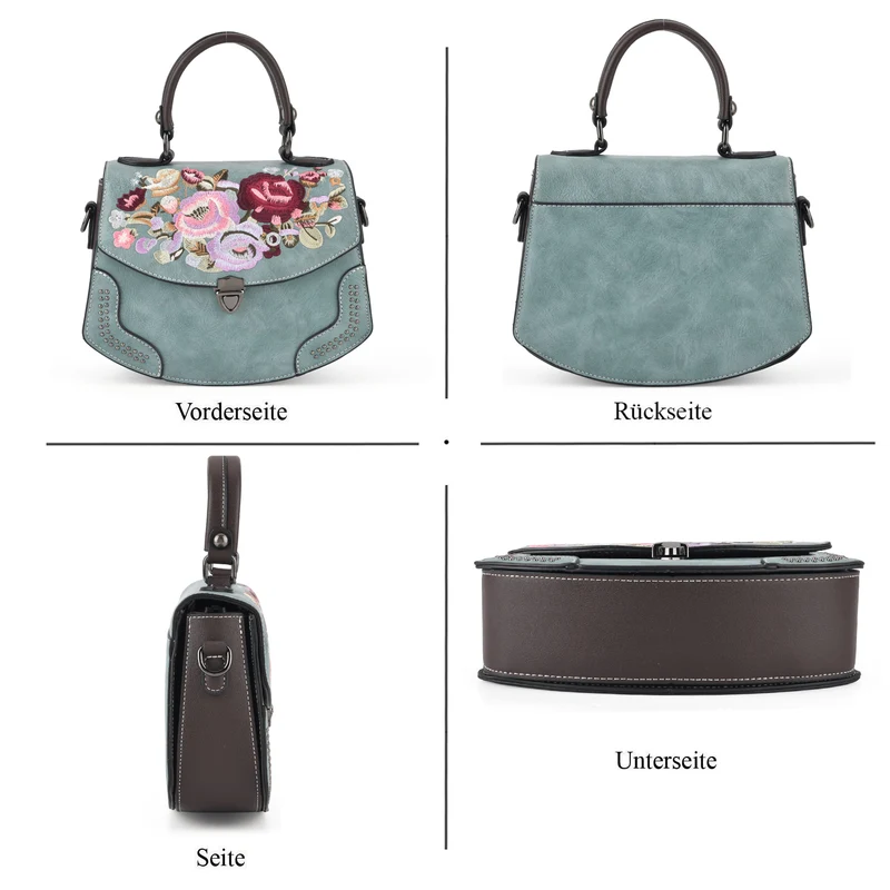 Kompakte Crossbody-Tasche mit floraler Stickerei, 23 x 9 x 17 cm, Lila
