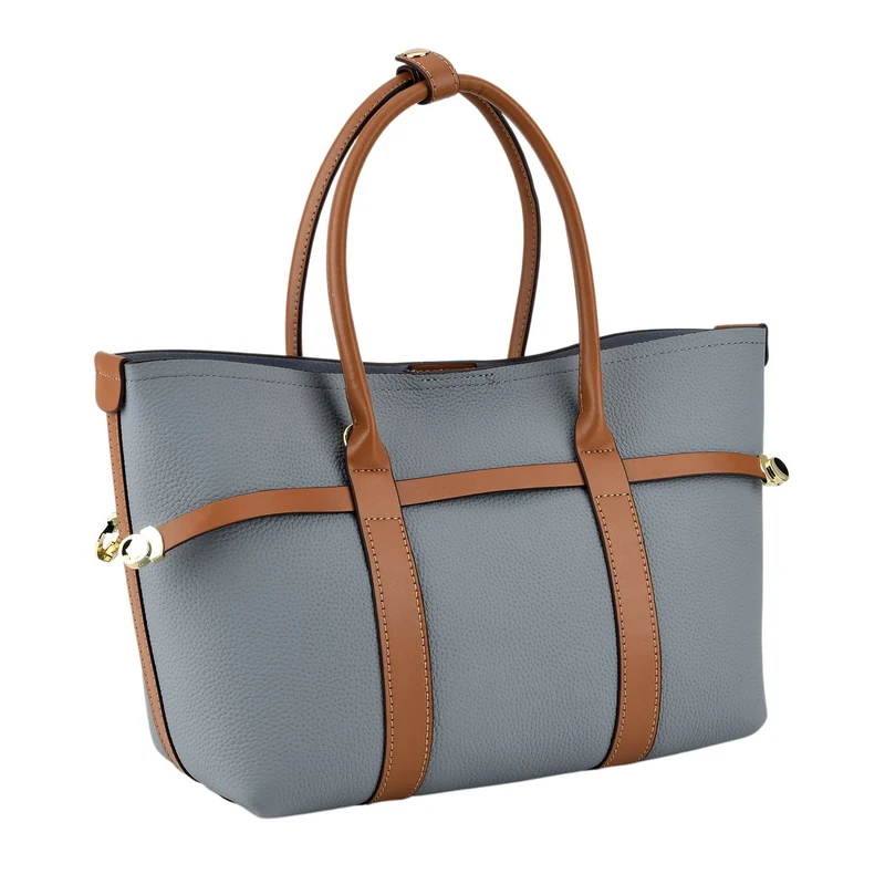 Leder Shopper Set 2 teilig mit Magnetfach und Reißverschlussfach 35 x 11 x 20 cm Weiß Braun