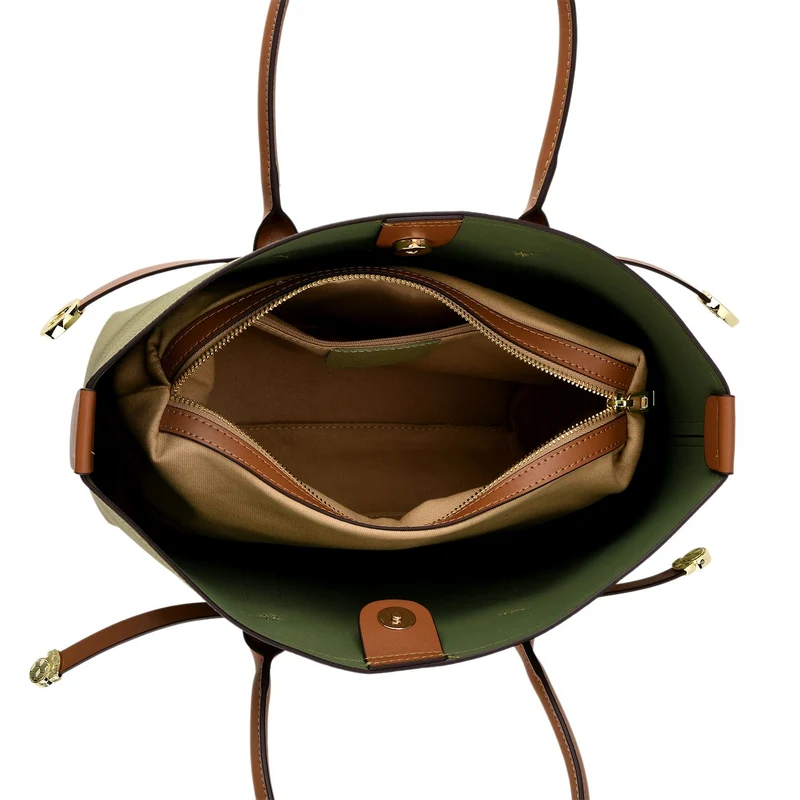 Leder Shopper Set 2 teilig mit Magnetfach und Reißverschlussfach 35 x 11 x 20 cm Weiß Braun