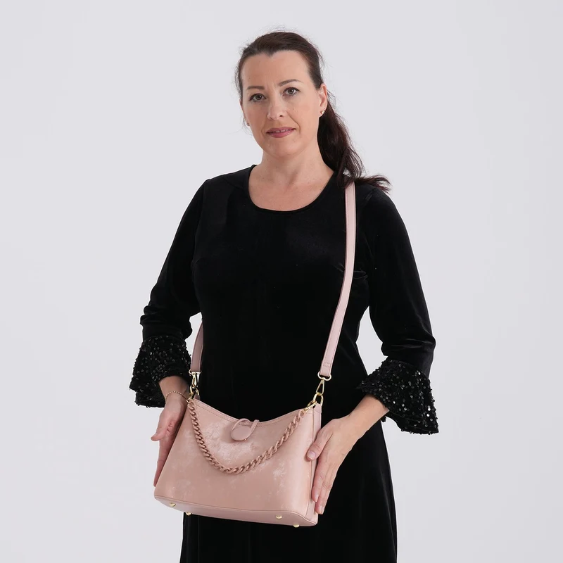 Crossbody Taschen Set 2 teilig mit Reißverschlussfach und Innenfach 30 x 12 x 20 cm, Rosa