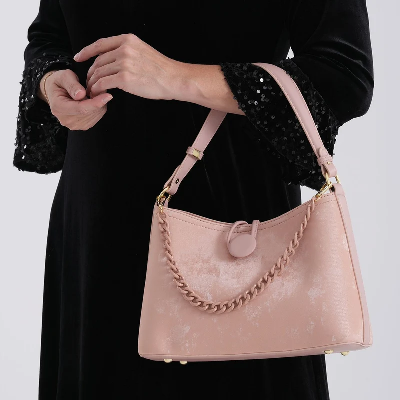 Crossbody Taschen Set 2 teilig mit Reißverschlussfach und Innenfach 30 x 12 x 20 cm, Rosa