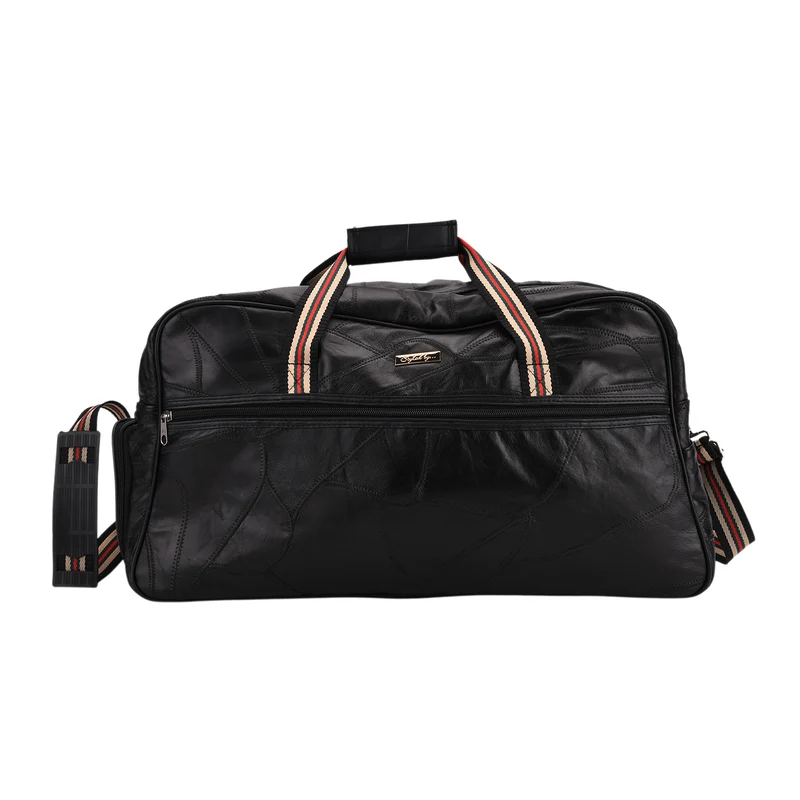 Patchwork-Reisetasche aus weichem Schafleder, mit Tragegriffen und abnehmbarem Schulterriemen, 46x25x27 cm, Schwarz